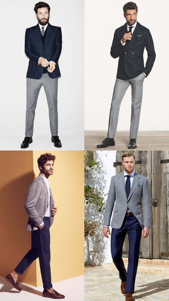 Сочетание - серый пиджак и синие брюки