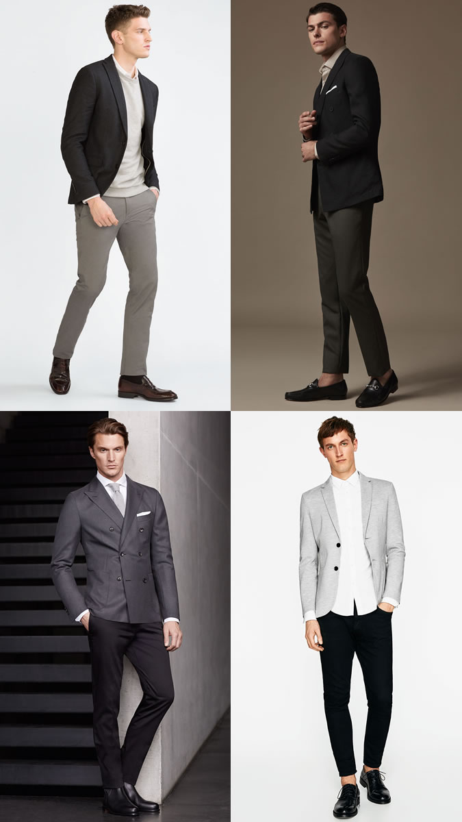 Сочетание чернего пиджака и серых брюк