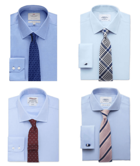 Сочетание светло-голубых рубашек с галстуком